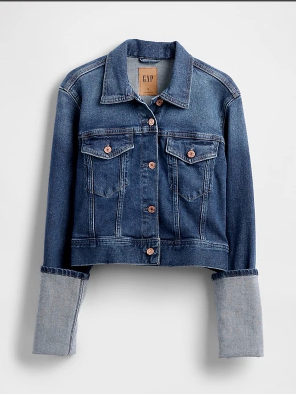GAP Women's pin-cuff icon crop denim jacket